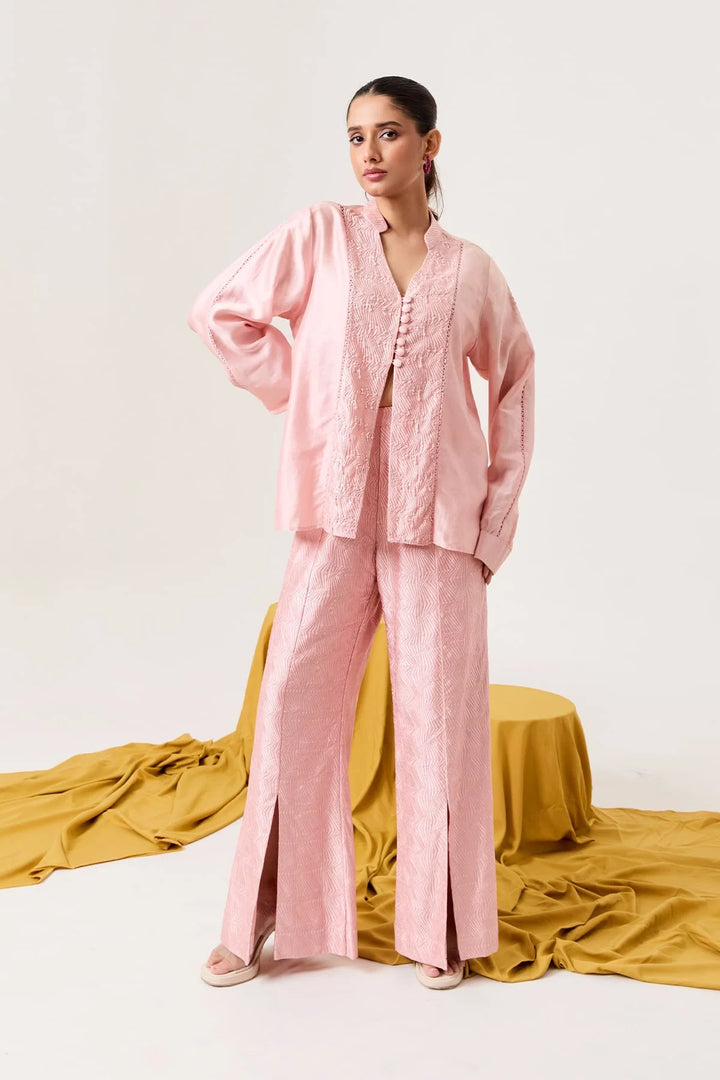 Blush pink panelled shirt set