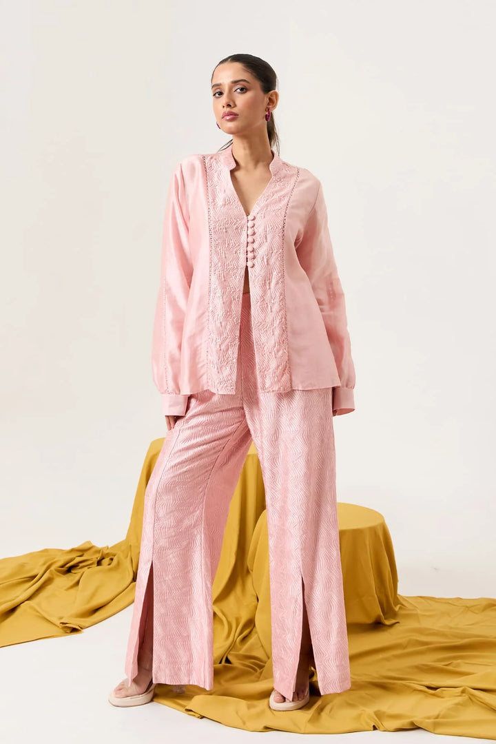 Blush pink panelled shirt set