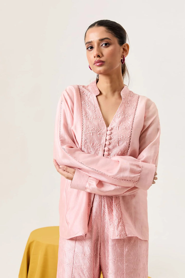 Blush pink panelled shirt set