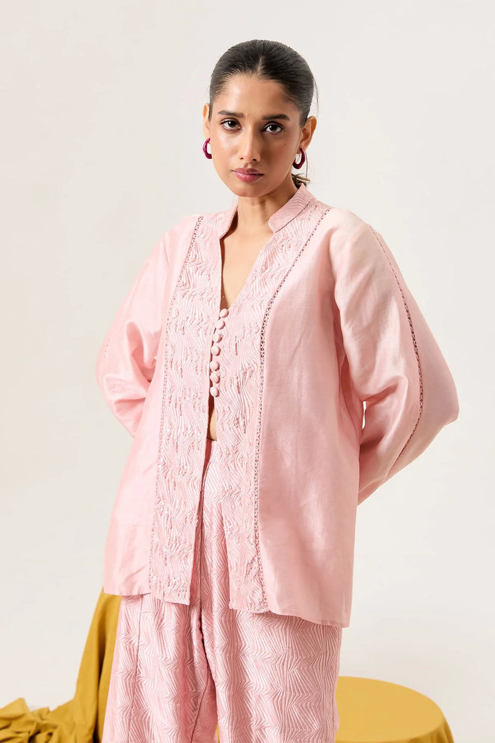 Blush pink panelled shirt set
