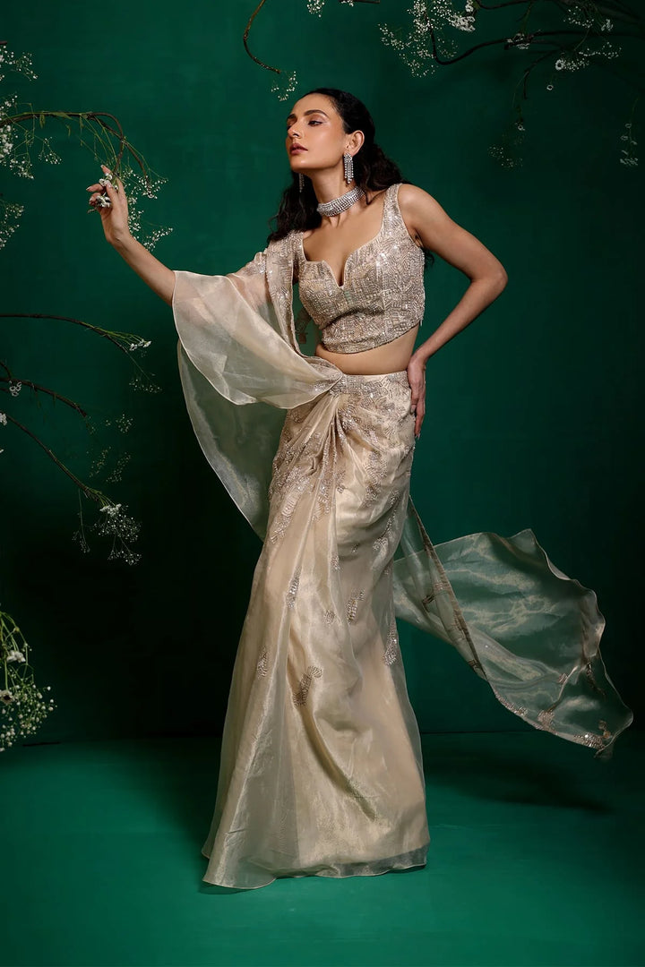 Rose Gold Draped Saree