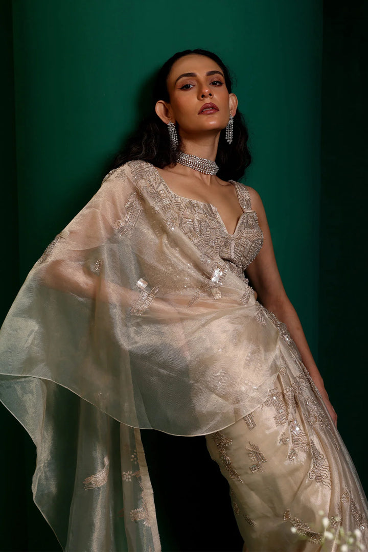 Rose Gold Draped Saree