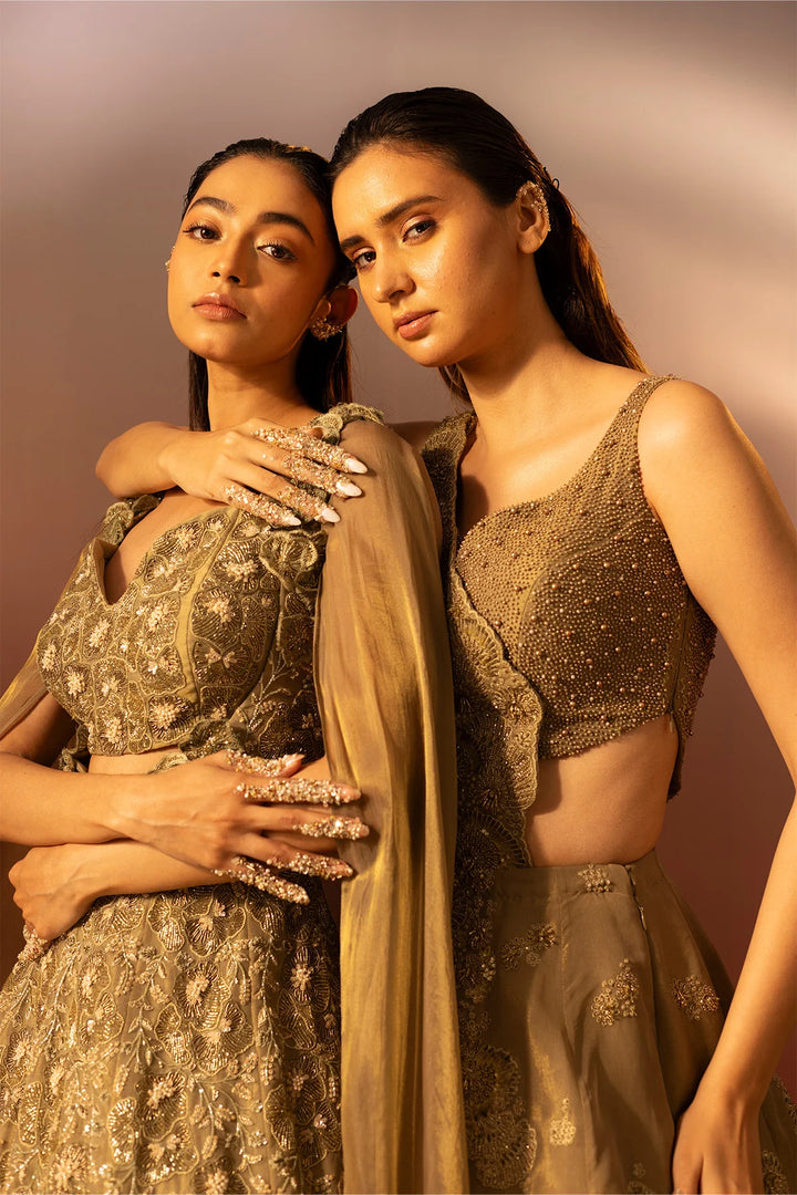 Moss Green 3D Embroidered Gown