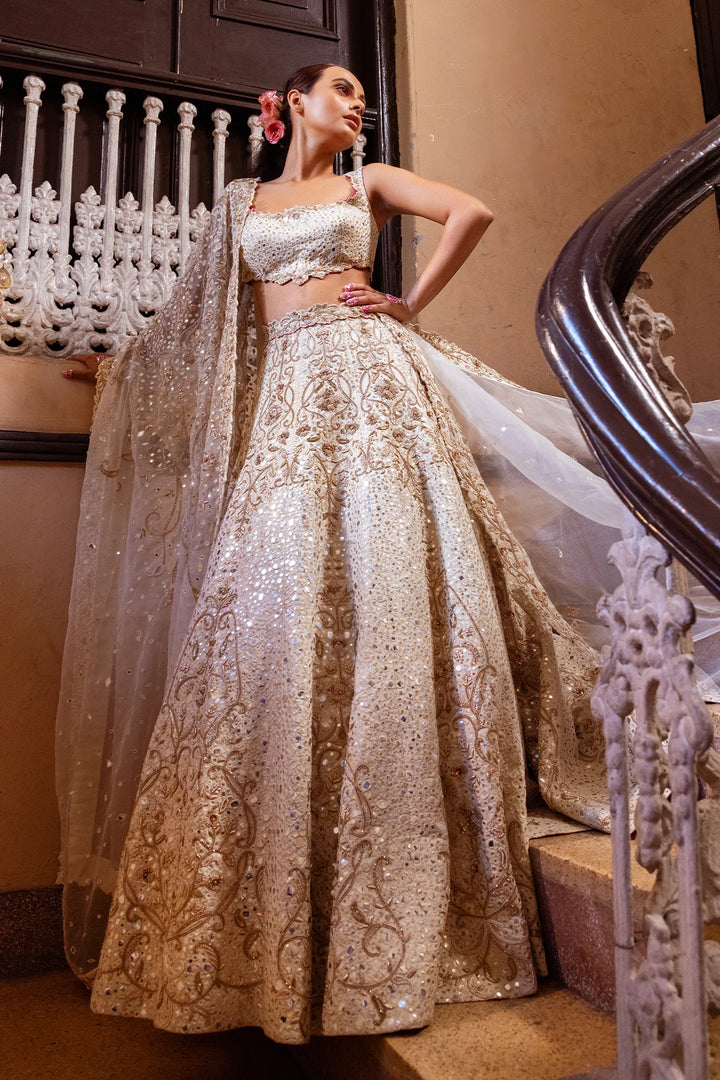 Ivory Raw Silk Bridal Lehenga