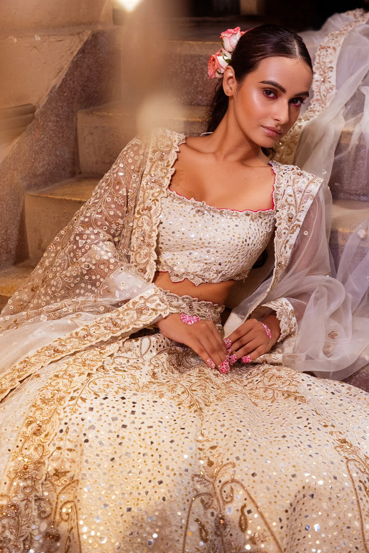 Ivory Raw Silk Bridal Lehenga