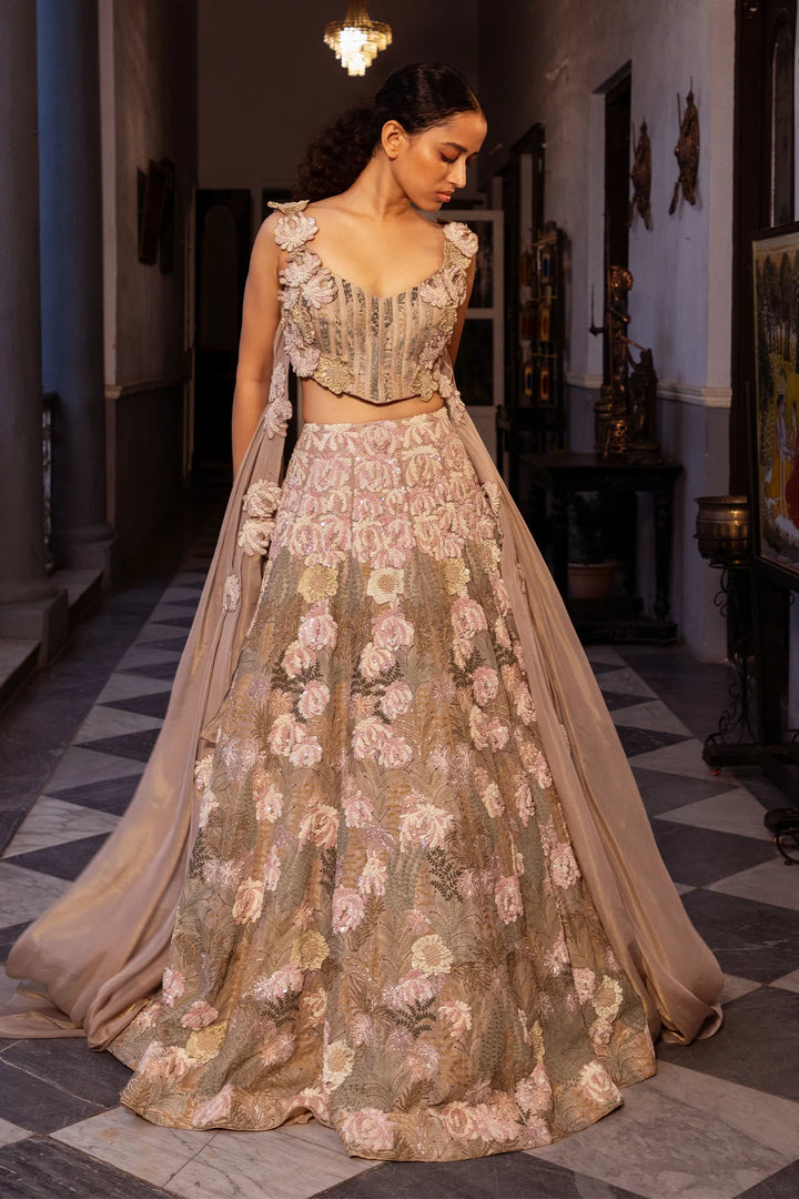 Champagne Tissue Organza Lehenga