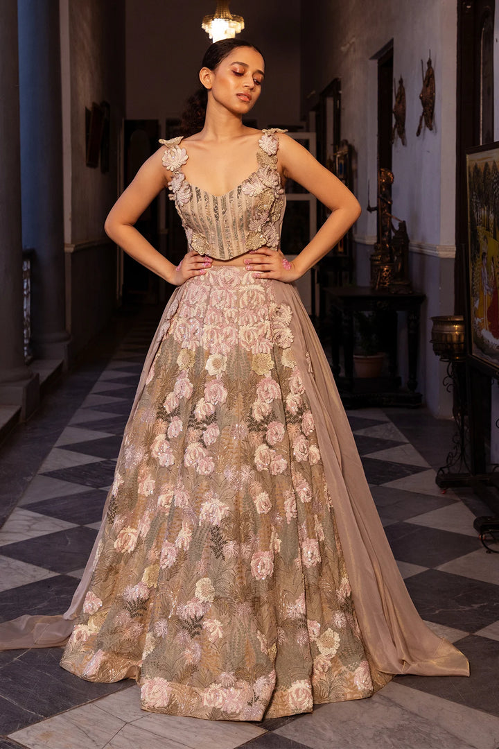 Champagne Tissue Organza Lehenga