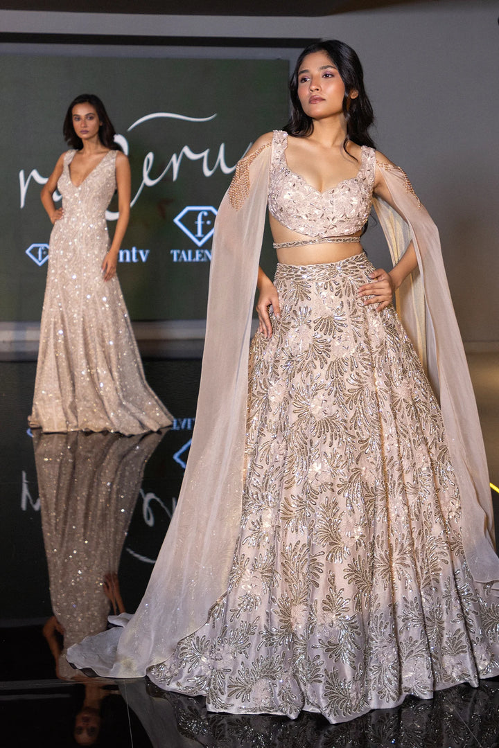 Champagne lehenga draped set