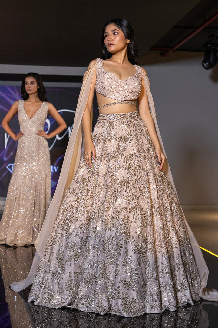 Champagne lehenga draped set