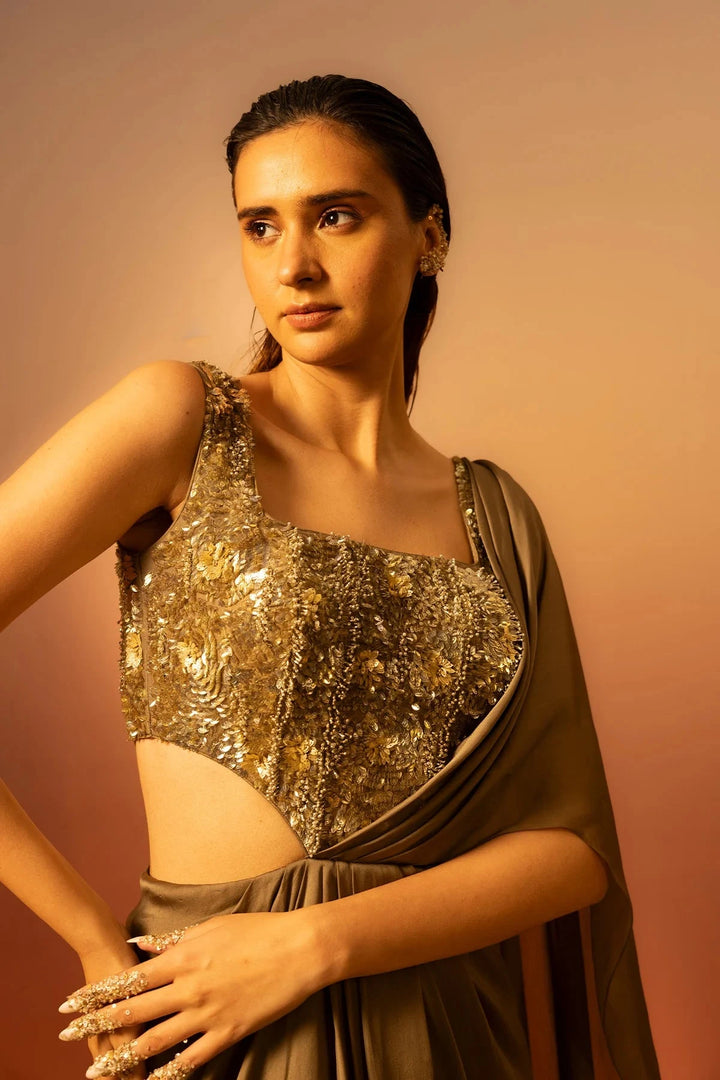 Moss Green Draped Saree Ruceru