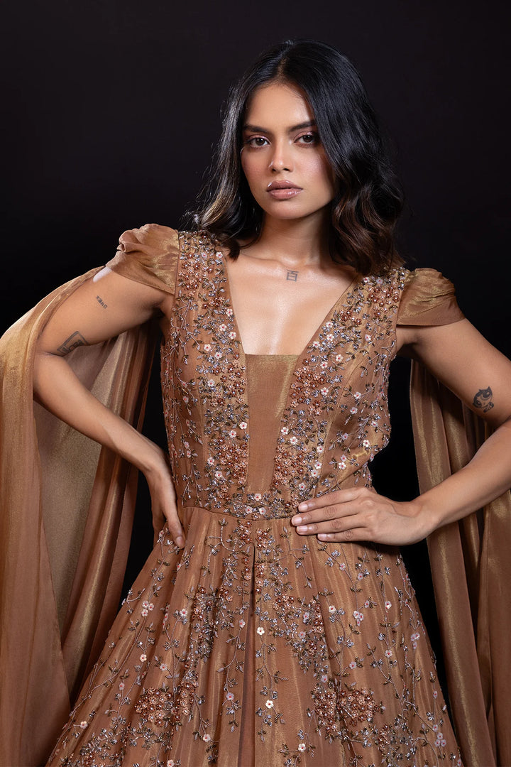 Russet Brown Embroidered Gown
