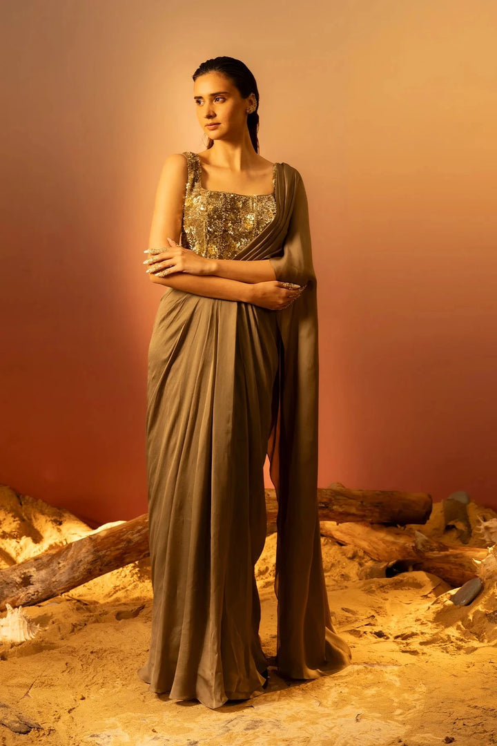 Moss Green Draped Saree Ruceru
