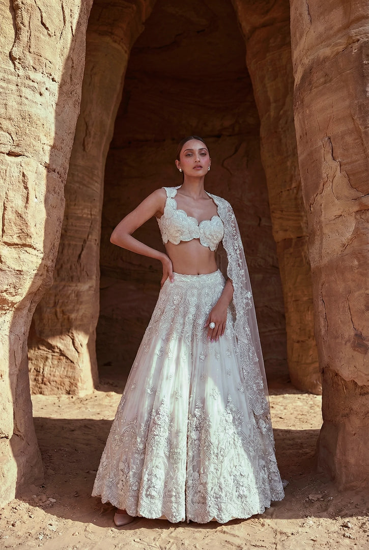 3D embroidered blouse lehenga set