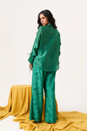 Emerald lace detailing shirt set