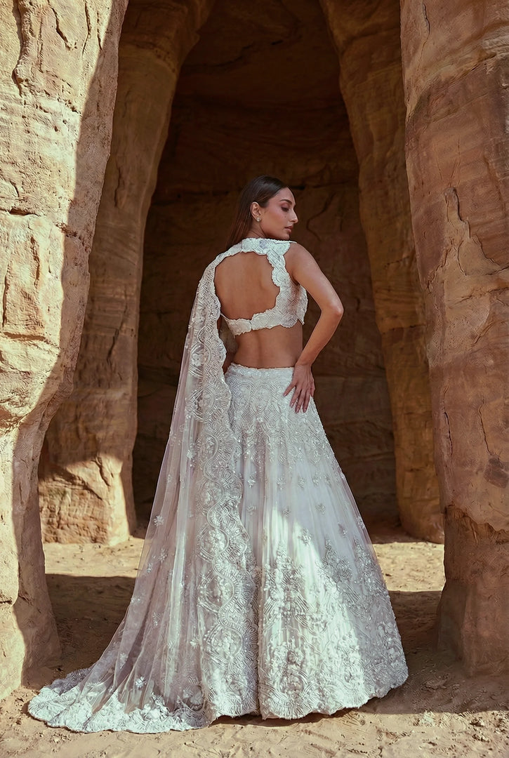 3D embroidered blouse lehenga set