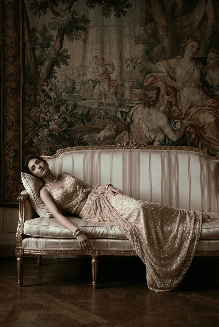 Pearl embroidered draped saree