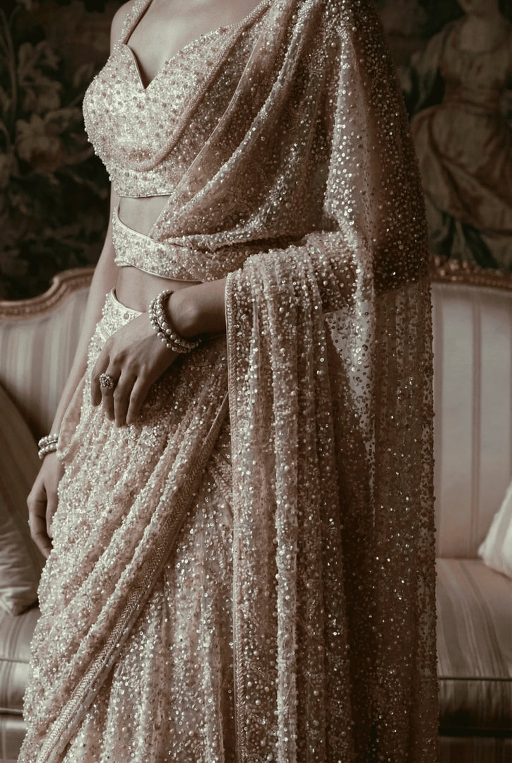 Pearl embroidered draped saree