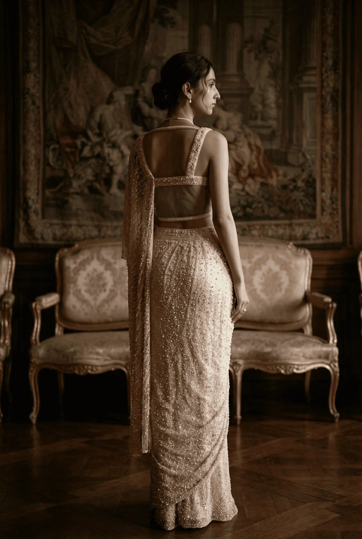 Pearl embroidered draped saree