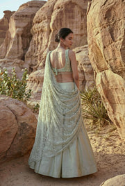 Draped blouse with flared skirt set