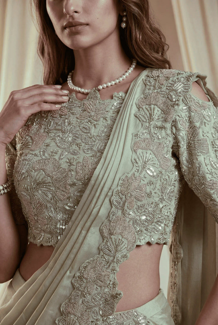 Mint Green Draped Lehenga Set