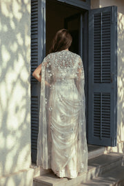 Ivory draped saree cape set