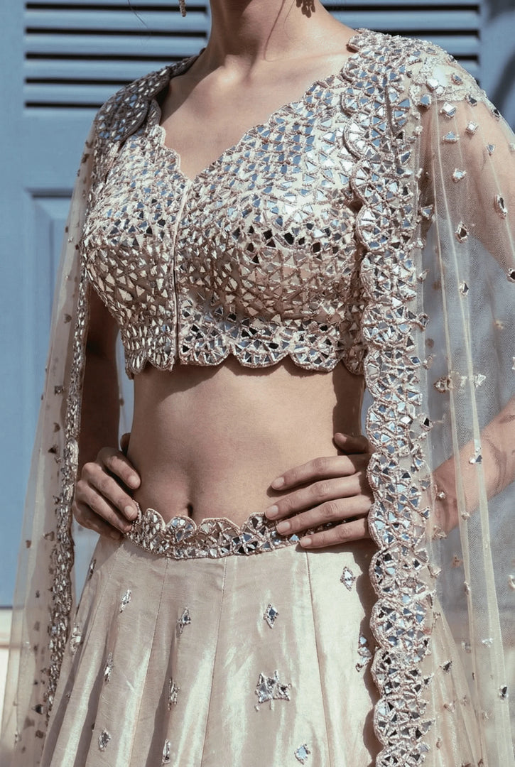 Mirror embroidered cape lehenga set