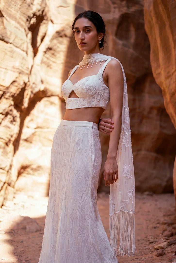 Mermaid skirt set with tasseled dupatta