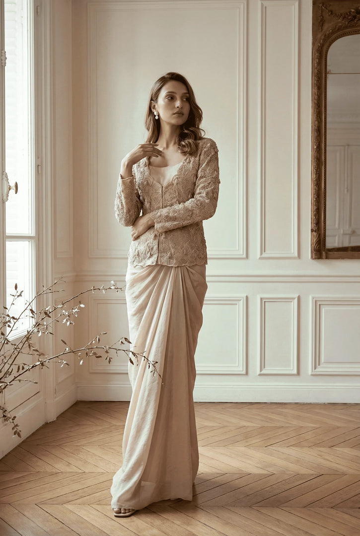 Nude Fully embroidered jacket set