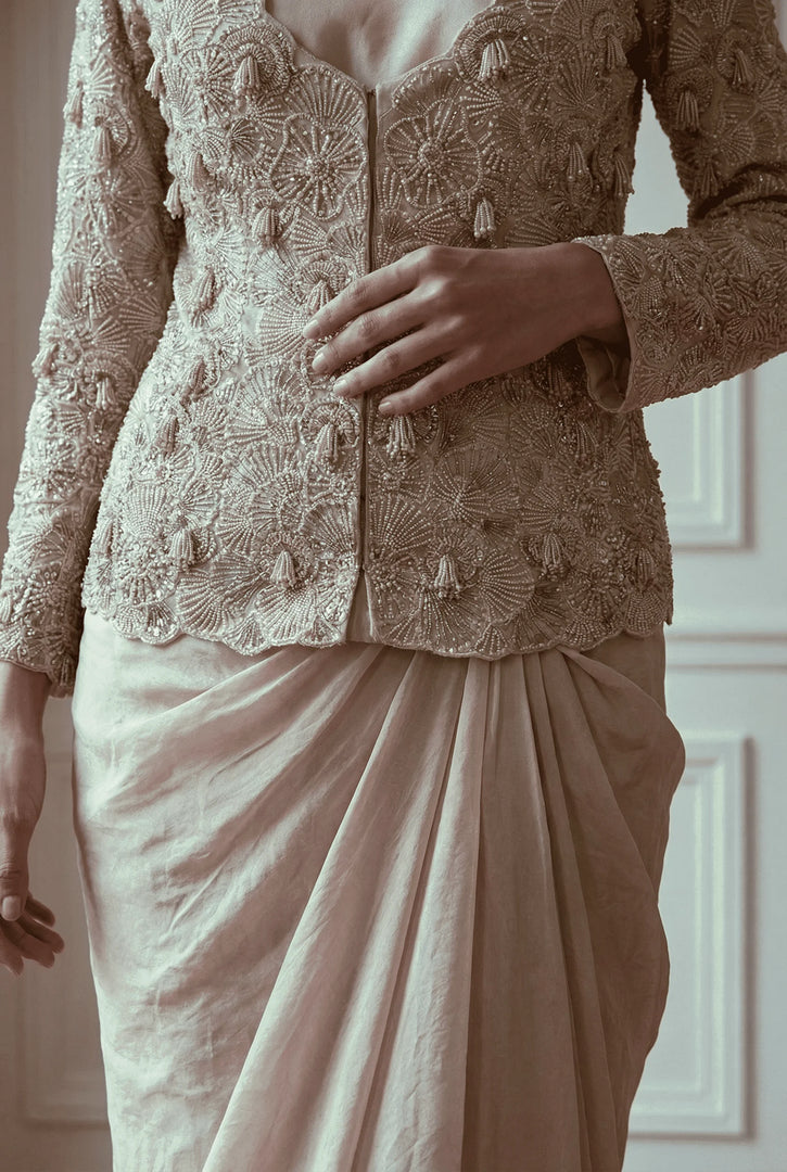 Nude Fully embroidered jacket set