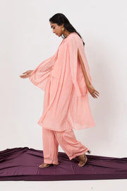 Crop top, overlap pants and cape set