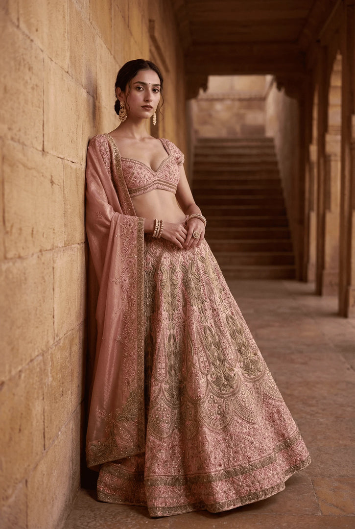 Blush Pink Peacock bridal Lehenga Set