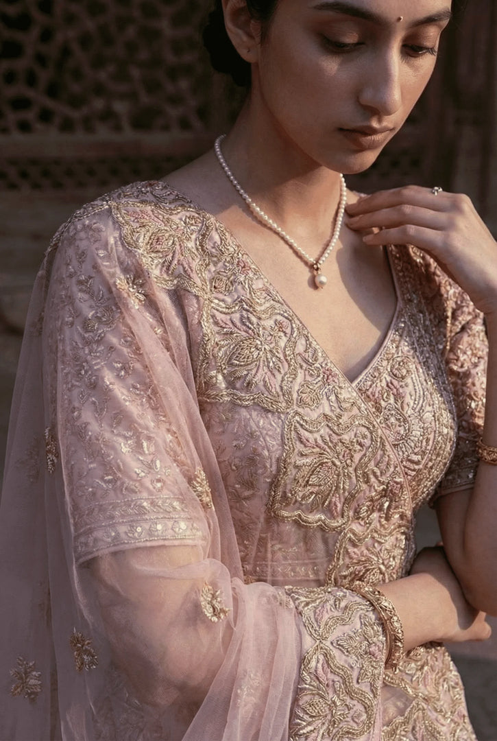 Blush Pink patchwork bridal Lehenga Set