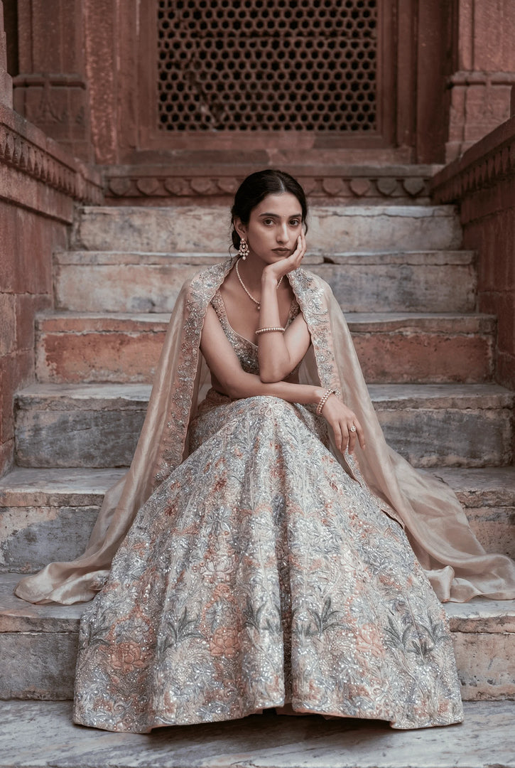 Champagne Draped Lehenga Set