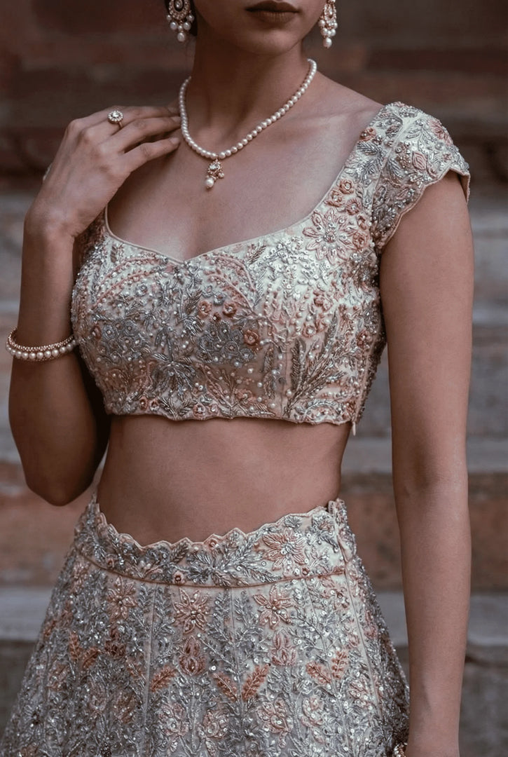 Champagne Draped Lehenga Set