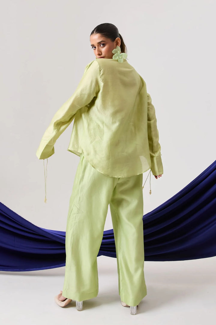 Pistacio green lace detailing Shirt set