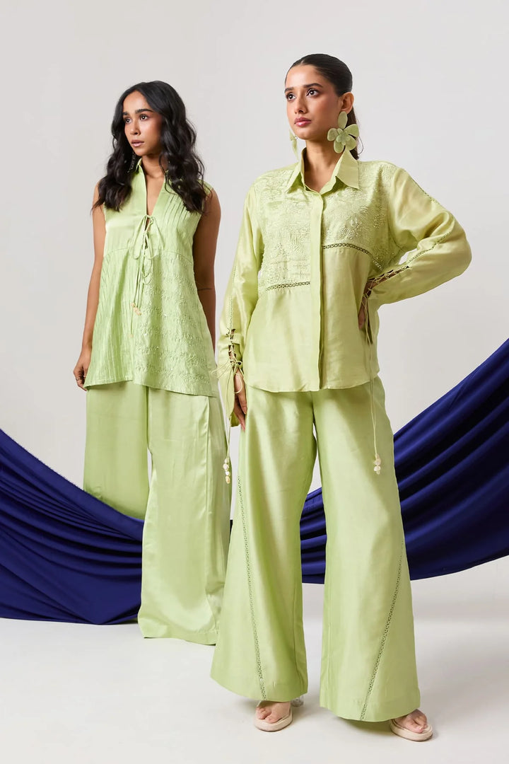 Pistacio green lace detailing Shirt set