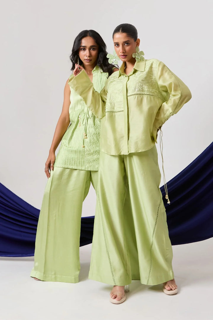 Pistacio green lace detailing Shirt set