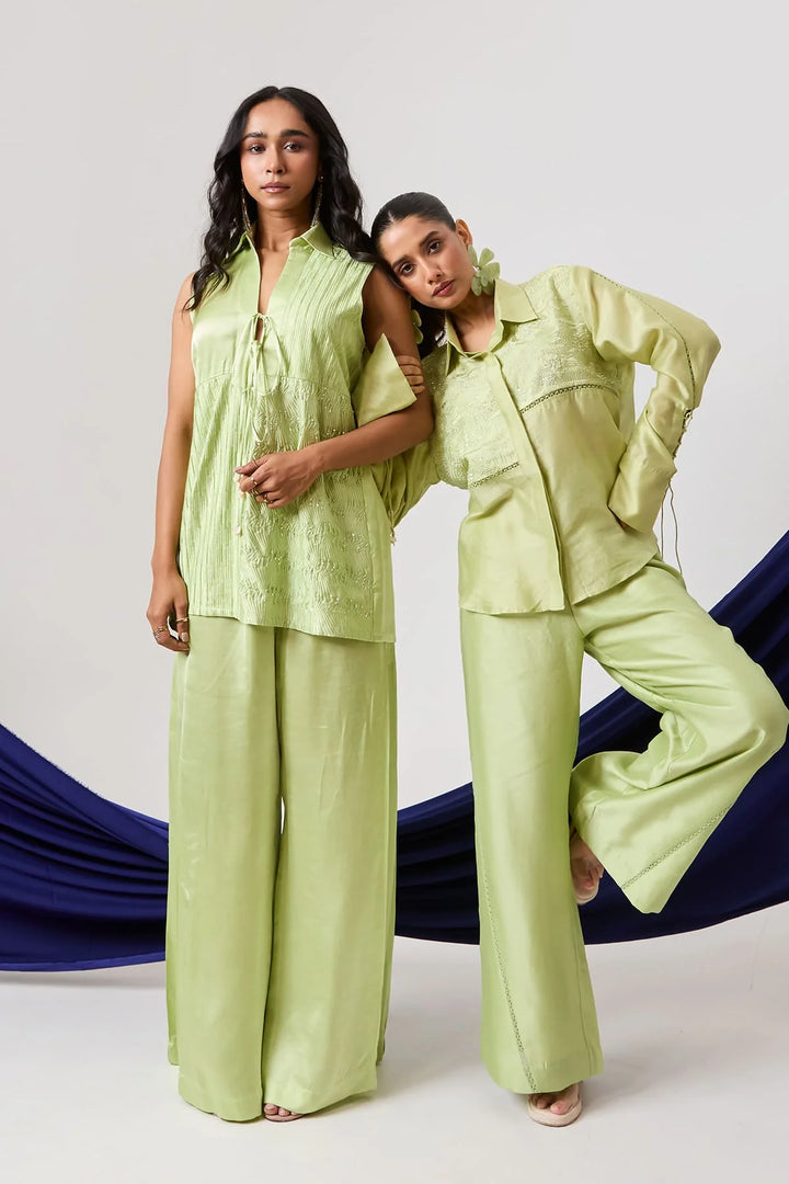 Pistacio green lace detailing Shirt set