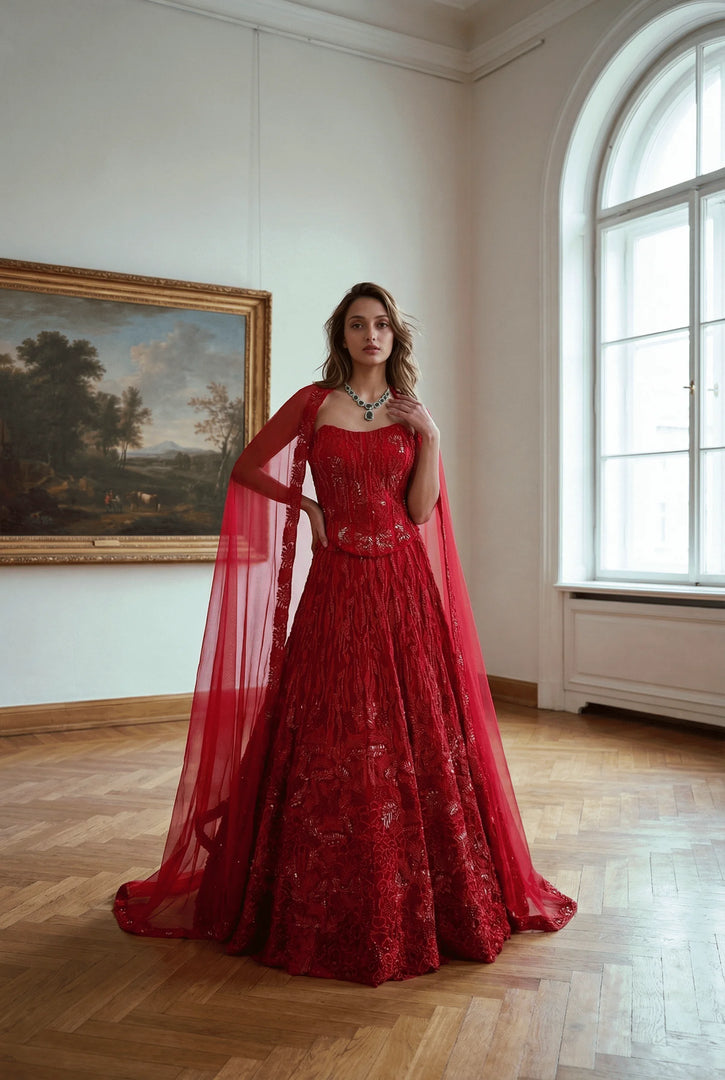 Cardinal Red Lehenga Set