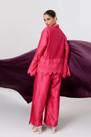 Crimson co-ord set with lace detail