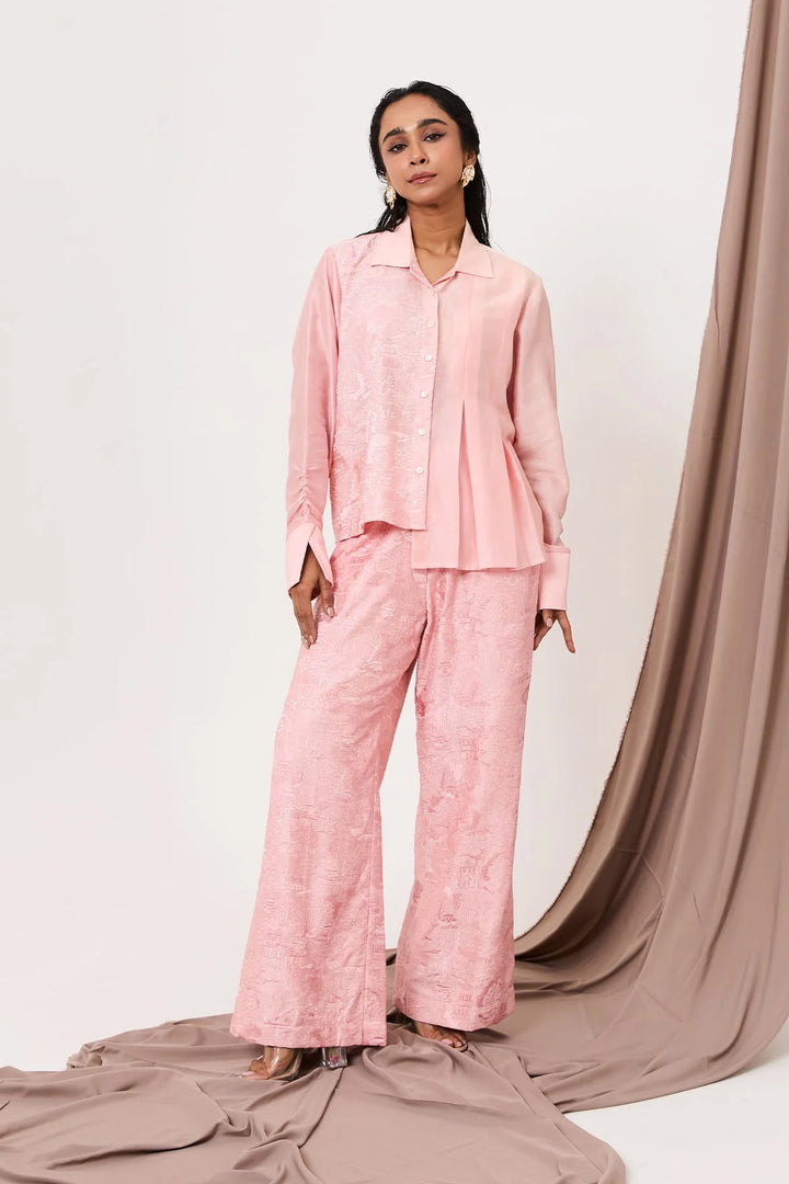 Scrunched sleeve detail shirt set