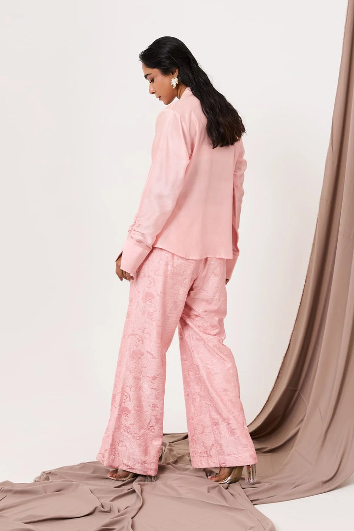 Scrunched sleeve detail shirt set