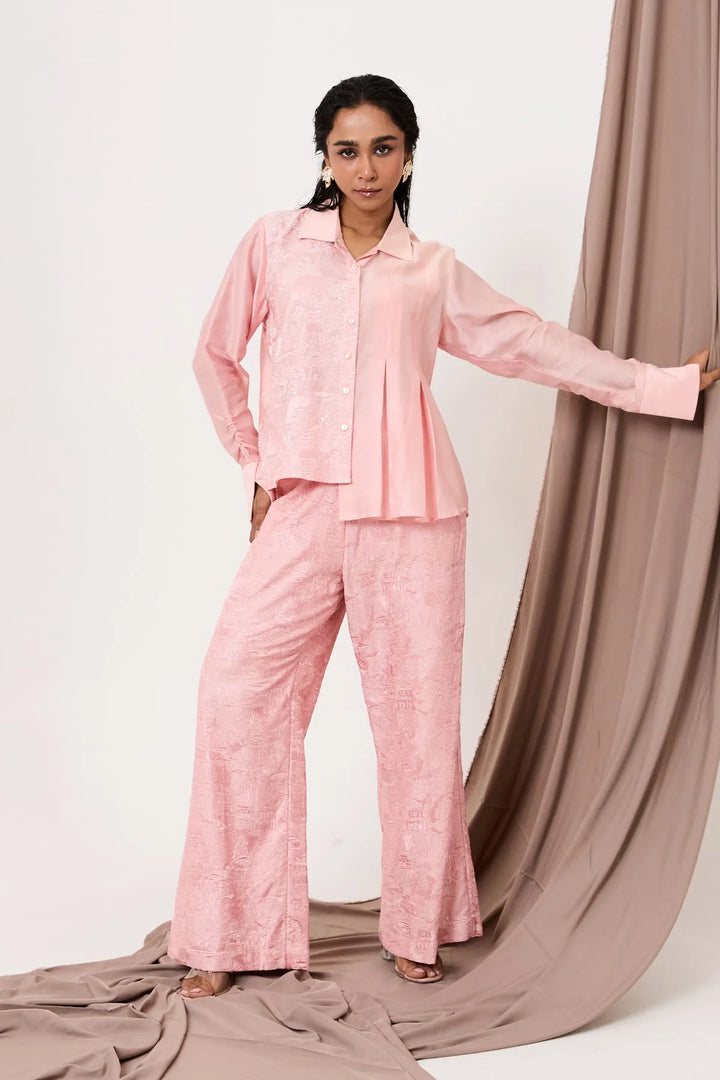 Scrunched sleeve detail shirt set