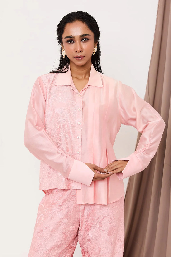 Scrunched sleeve detail shirt set