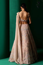 Salmon Pink Draped Lehenga