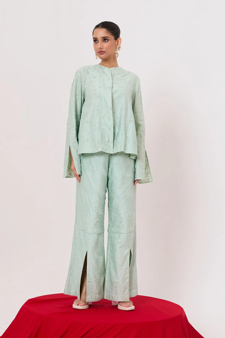 Sculpted co-ords in pastel blue