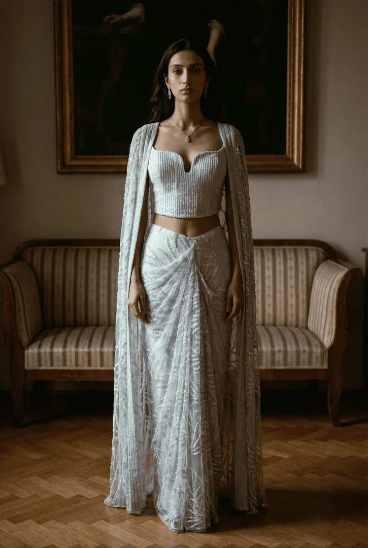 Ice Blue draped skirt with corset