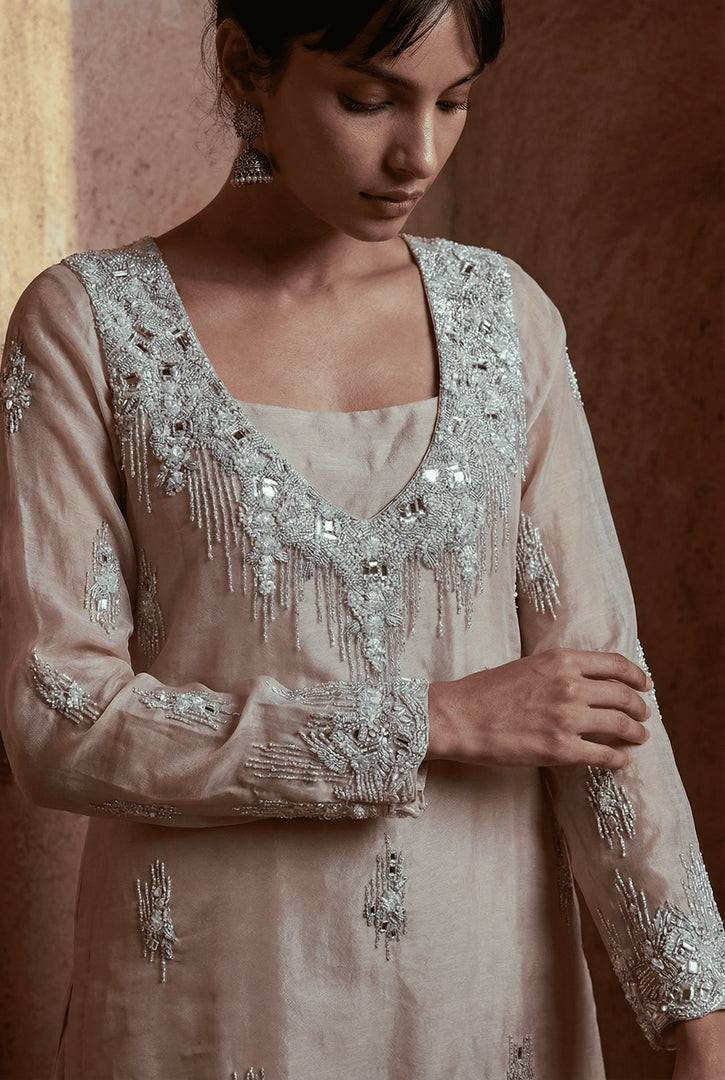 Short V-neck Kurta with a Busteir and Sharara