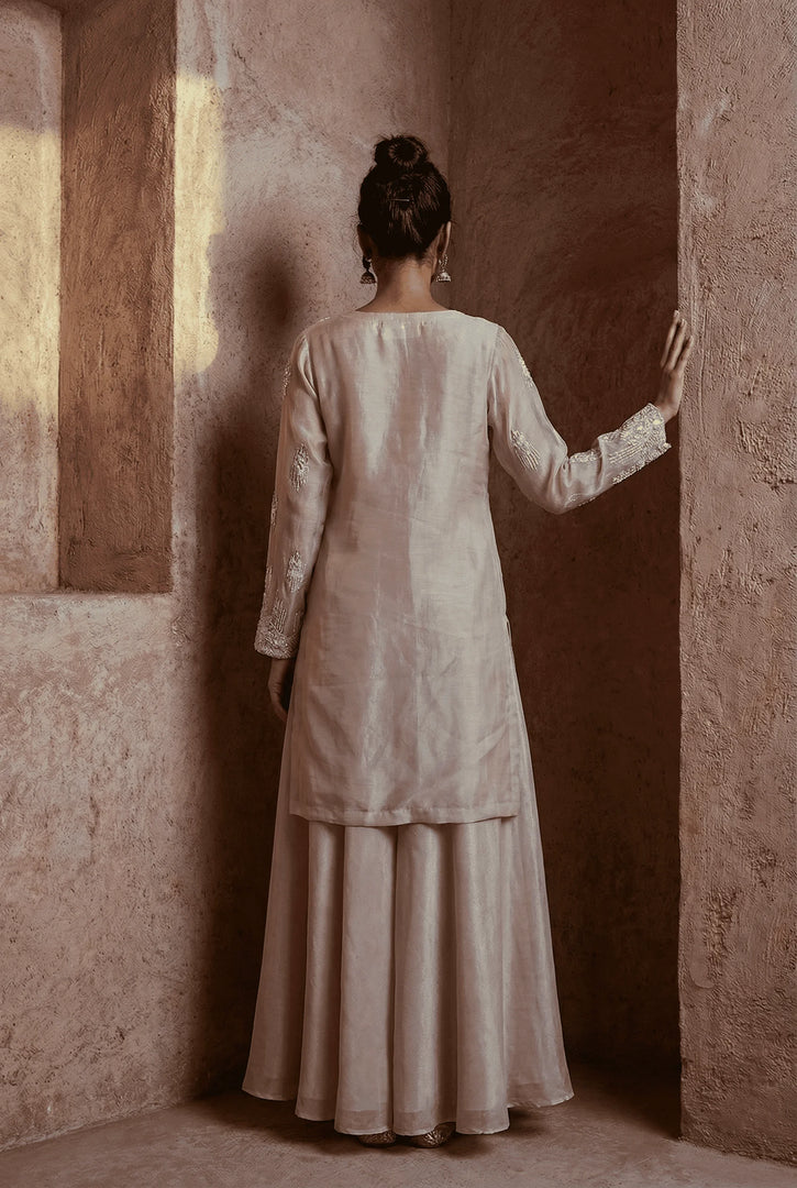 Short V-neck Kurta with a Busteir and Sharara