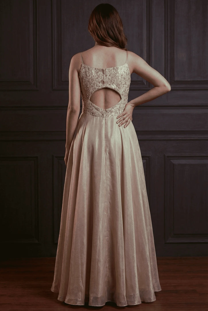 Strapped champagne flared jumpsuit